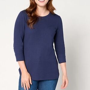 Denim & Co. (set of 2) waffle knit round neck 3/4 sleeve tops